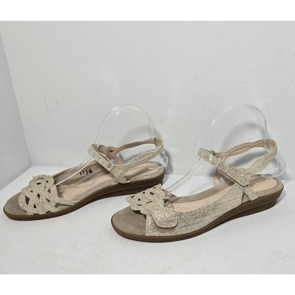 Beautifeel Kali Embossed Leather Wedge Heel Sandals Ivory/Silver Comfort 42/11.5 - Picture 5 of 8